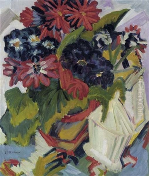 Blumentopf Und Zuckerdose - Blumen Oil Painting by Ernst Ludwig Kirchner