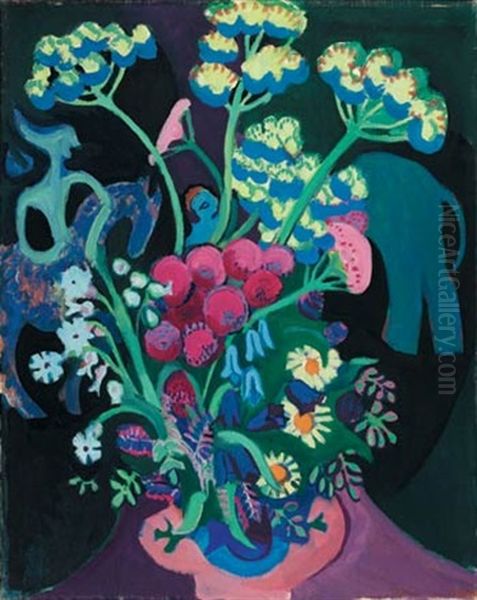 Blumen Vor Batiks Oil Painting by Ernst Ludwig Kirchner