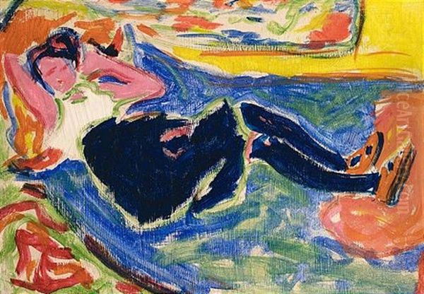 Frau Mit Schwarzen Strumpfen - Die Schwarze Grete (woman With Black Stockings) Oil Painting by Ernst Ludwig Kirchner