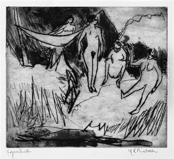 Moritzburger Badende, Frau In Hangematte Oil Painting by Ernst Ludwig Kirchner