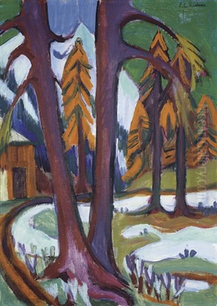 Berg-vorfruhling Mit Larchen Oil Painting by Ernst Ludwig Kirchner