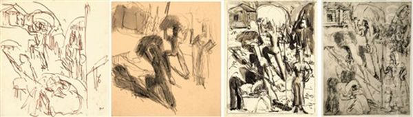 Heuernte (+ 3 Others Incl. 1 Etching W/drypoint, Various Sizes; 4 Works ) Oil Painting by Ernst Ludwig Kirchner