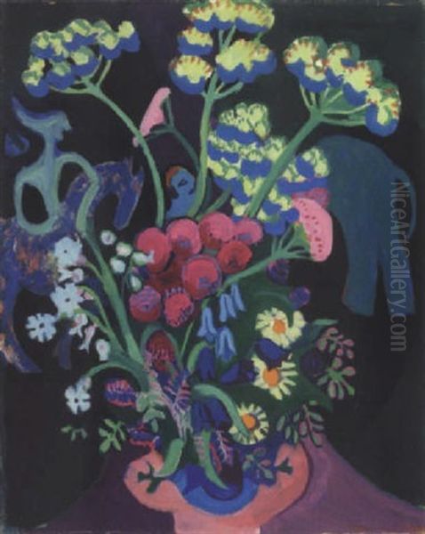 Blumen Vor Batiks Oil Painting by Ernst Ludwig Kirchner