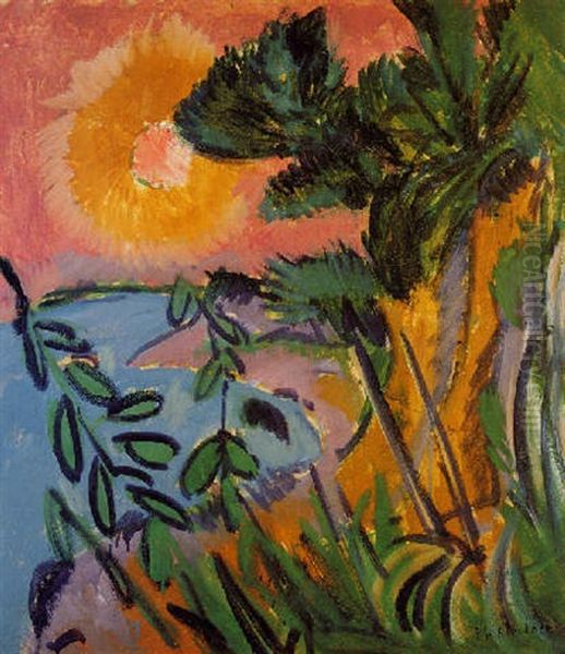 Rosa Sonne Uber Meeresbucht, Fehmarn Oil Painting by Ernst Ludwig Kirchner