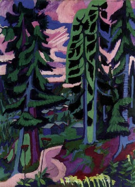 Wildboden (bergwaild; Sommerlicher Waldweg) Oil Painting by Ernst Ludwig Kirchner