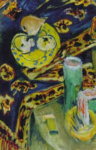 Stilleben Mit Fruchtschale Und Kerze Oil Painting by Ernst Ludwig Kirchner