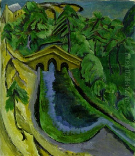 Tal Im Taunus: Landschaft Mit Kleiner Waldbrucke Oil Painting by Ernst Ludwig Kirchner