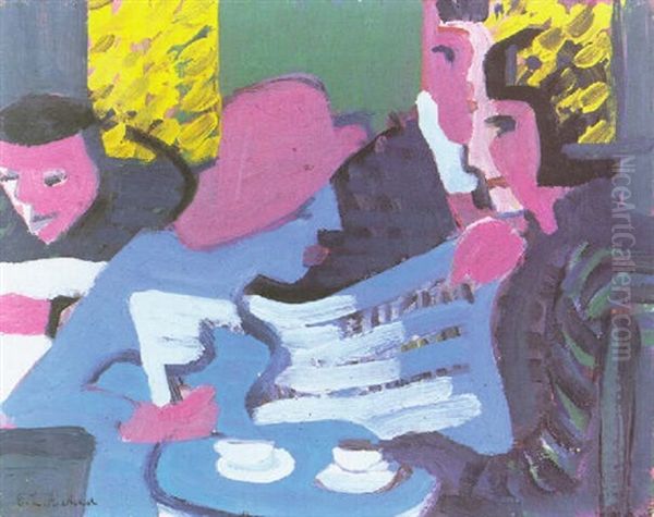 Cafe Oil Painting by Ernst Ludwig Kirchner