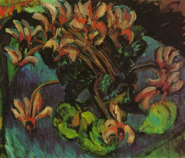 Alpenveilchen Zu Weihnachten Oil Painting by Ernst Ludwig Kirchner