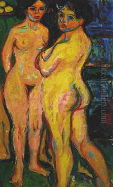 Stehendes Nacktes Madchen Am Ofen Oil Painting by Ernst Ludwig Kirchner