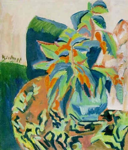 Bluhende Pflanze; Blumenstilleben Oil Painting by Ernst Ludwig Kirchner