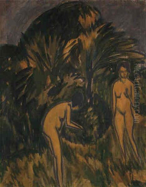 Zwei Weibliche Akte Unter Baumen Oil Painting by Ernst Ludwig Kirchner