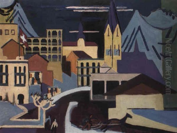 Davos-platz Am Bahnhof Oil Painting by Ernst Ludwig Kirchner