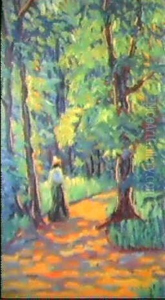 Parklandschaft Mit Spaziergangerin Oil Painting by Ernst Ludwig Kirchner