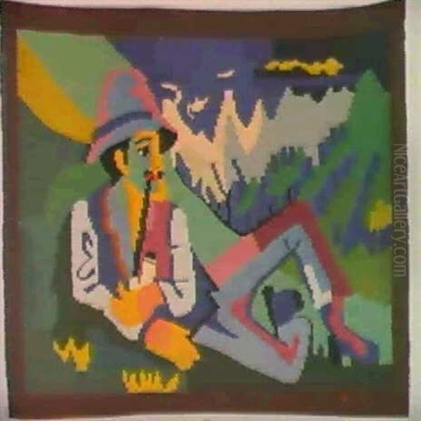 Liegender Bauer Mit Pfeife Oil Painting by Ernst Ludwig Kirchner