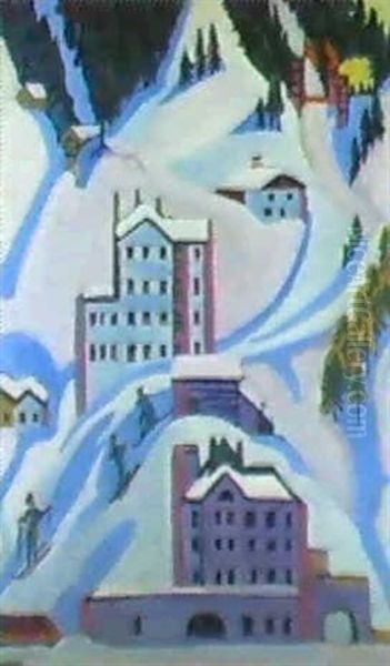 Davoser Hauser Im Winter,  Alte Sprungschanze Oil Painting by Ernst Ludwig Kirchner