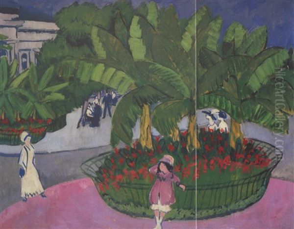 Das Boskett. - Das Boskett Am Albertplatz In Dresden Oil Painting by Ernst Ludwig Kirchner