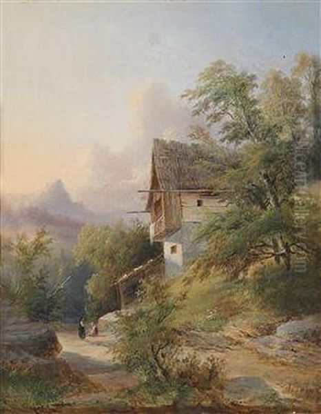 Encounter In The Countryside Oil Painting by Anton Bayer