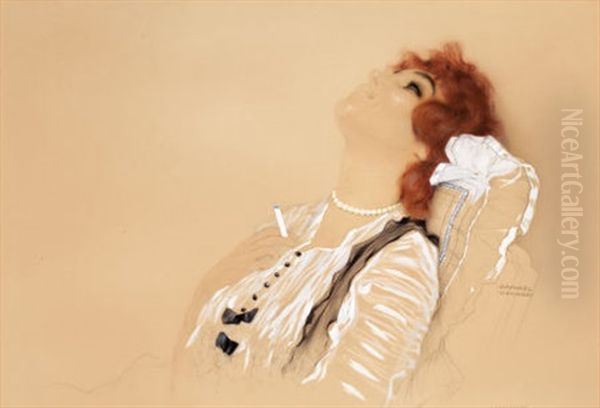 Redhead With A Cigarette Oil Painting by Raphael Kirchner