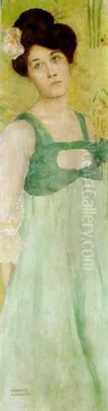 Jeune Femme, Fond Vert Oil Painting by Raphael Kirchner