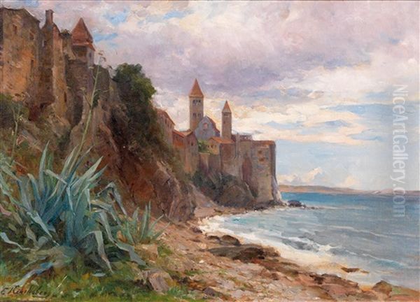 Scene Of The Island Of Rab Oil Painting by Ernestine Von Kirchsberg