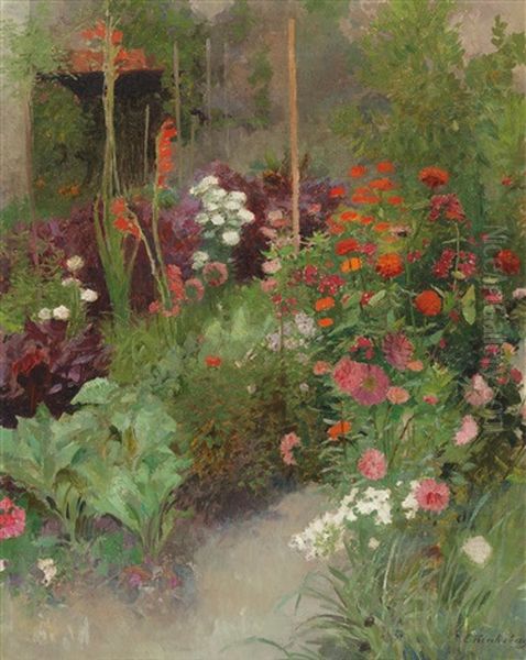 Farmhouse Garden Oil Painting by Ernestine Von Kirchsberg