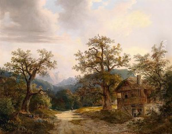 Landschaft Mit Spaziergangen Oil Painting by Anton Bayer