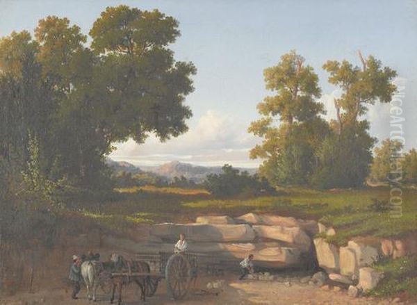 Sommerliche Landschaftspartie Mit Arbeitern Im Steinbruch Oil Painting by Anton Bayer