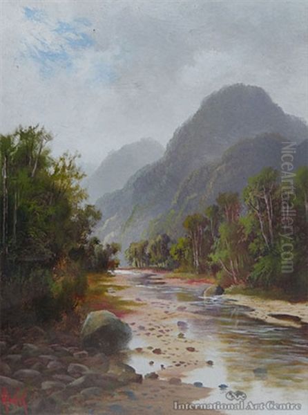 Motueka River, Nelson Oil Painting by Henry William Kirkwood