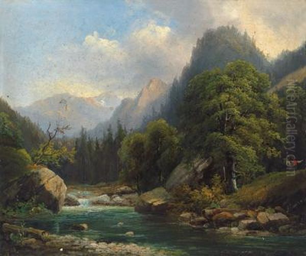 Motif From The Area Around Bad Ischl Oil Painting by Anton Bayer