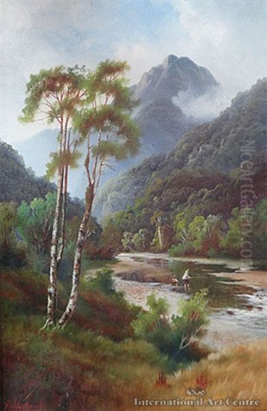 Trout Fishing Oil Painting by Henry William Kirkwood