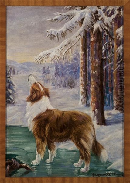 Collie On Icy Pond Oil Painting by Marguerite Kirmse