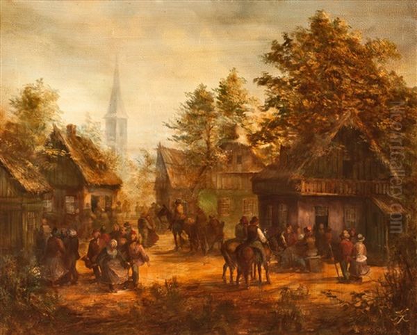 Auf Dem Marktplatz Oil Painting by Johann Baptist Kirner