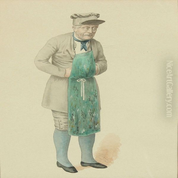 A Man With A Green Apron Oil Painting by Christian Bayer