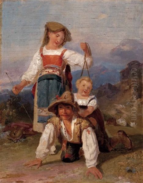 Spielende Kinder Bei Rom Oil Painting by Johann Baptist Kirner