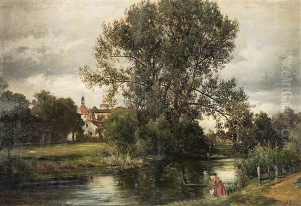 A View Of Jindrichuv Hradec Oil Painting by Alois Kirnig