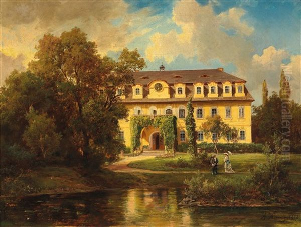 View From A Garden To An Elegant Villa Oil Painting by Alois Kirnig