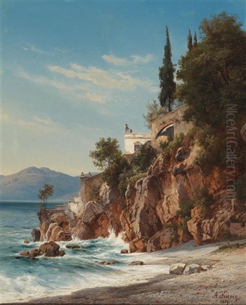 Scene Of A Beach Near Fiume Oil Painting by Alois Kirnig