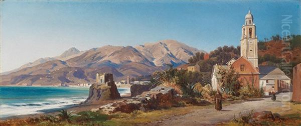 View Of Bordighera In Liguria Oil Painting by Alois Kirnig