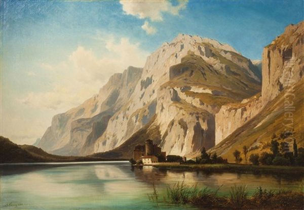 Die Burg Toblino Nahe Trident In Norditalien Oil Painting by Alois Kirnig