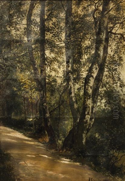 Birken Am Weg Oil Painting by Alois Kirnig