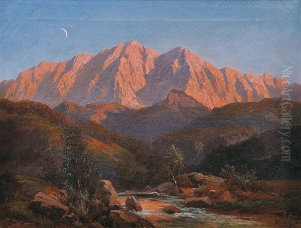 View Of The Zugspitze Oil Painting by Alois Kirnig