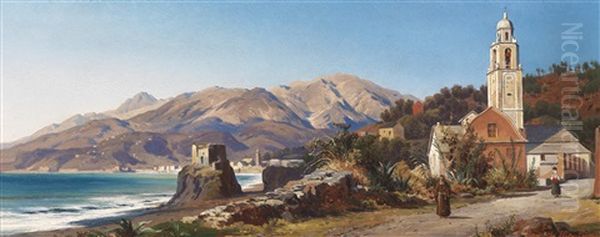 In Der Bucht Von Bordighera, Blick Auf Mentone Oil Painting by Alois Kirnig