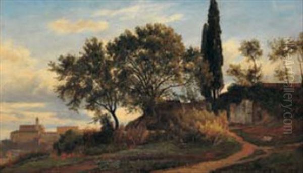 Krajina S Cyprisem Oil Painting by Alois Kirnig