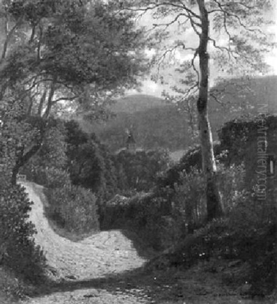 Waldweg Mit Blick Auf Die Kirche Von Badenweiler Oil Painting by Adolf Kirstein