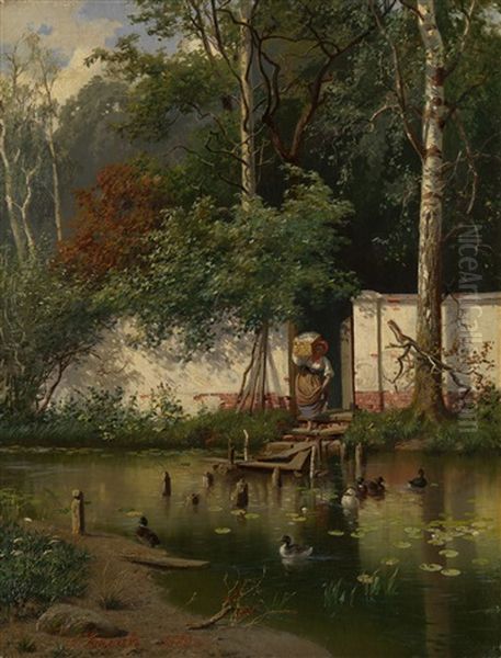 By A Pond Oil Painting by Aleksandr Aleksandrovich Kiselev