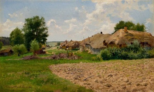 Russian Hamlet Oil Painting by Aleksandr Aleksandrovich Kiselev