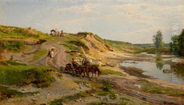 Alongside The River Oil Painting by Aleksandr Aleksandrovich Kiselev