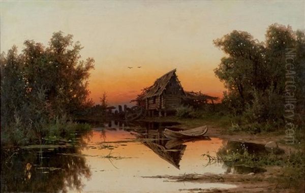 Le Vieux Moulin Au Coucher De Soleil Oil Painting by Aleksandr Aleksandrovich Kiselev