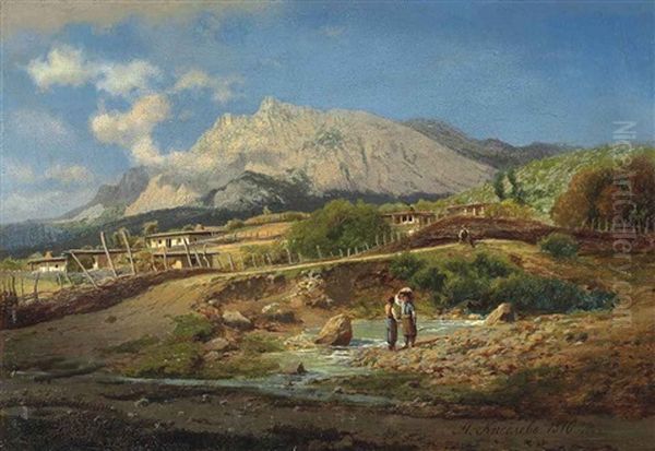 By A Mountain Spring On Ai-petri Oil Painting by Aleksandr Aleksandrovich Kiselev